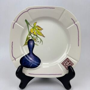 Gien France Gri-Gri Eggplant Scalloped Edge Square Ceramic Dessert Plate 8”x8”